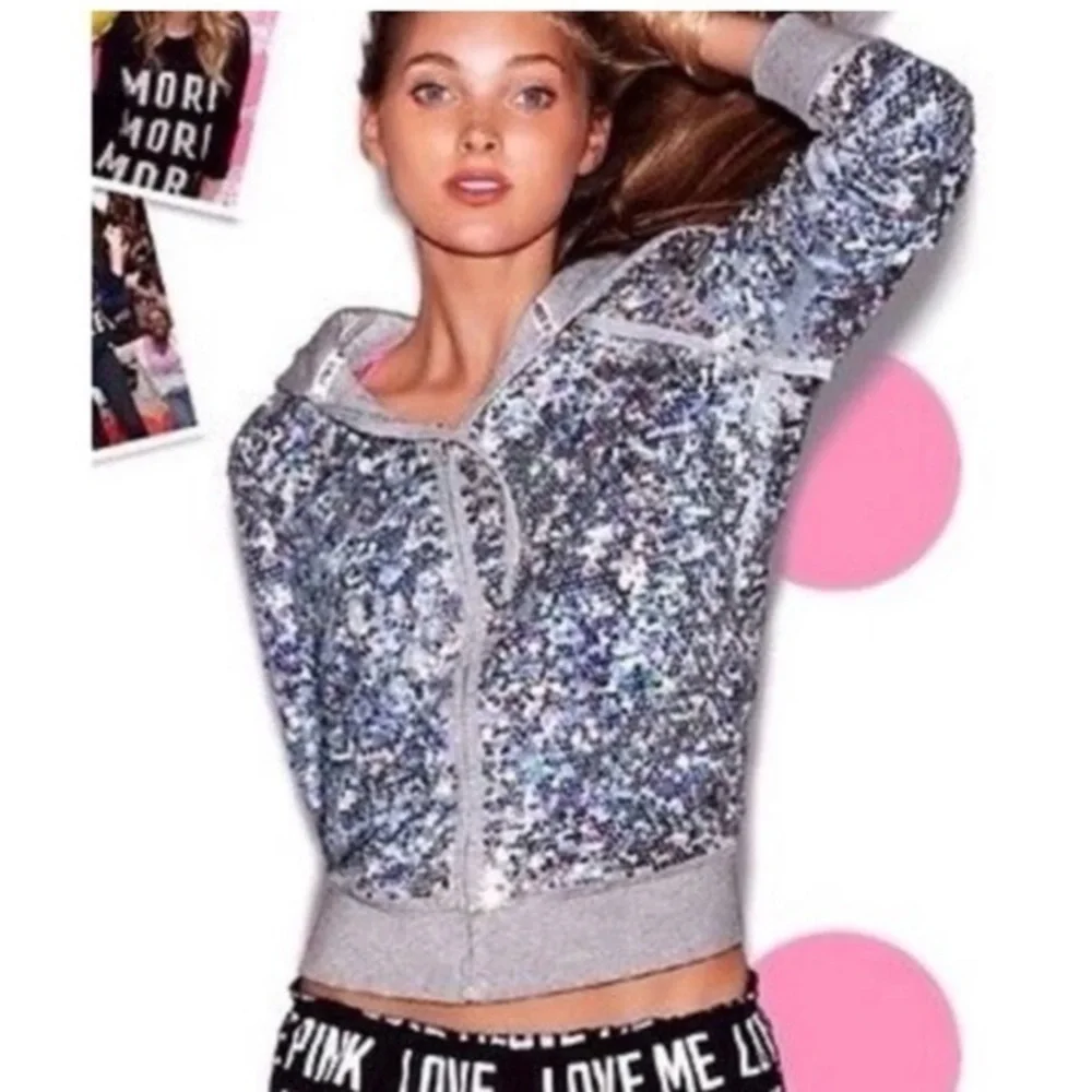 PINK Victoria's Secret Glittering Silver Hoodie